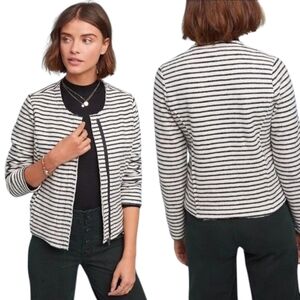 Dolan Anthropologie Fleece Jacket Women Medium Grey White Stripe
